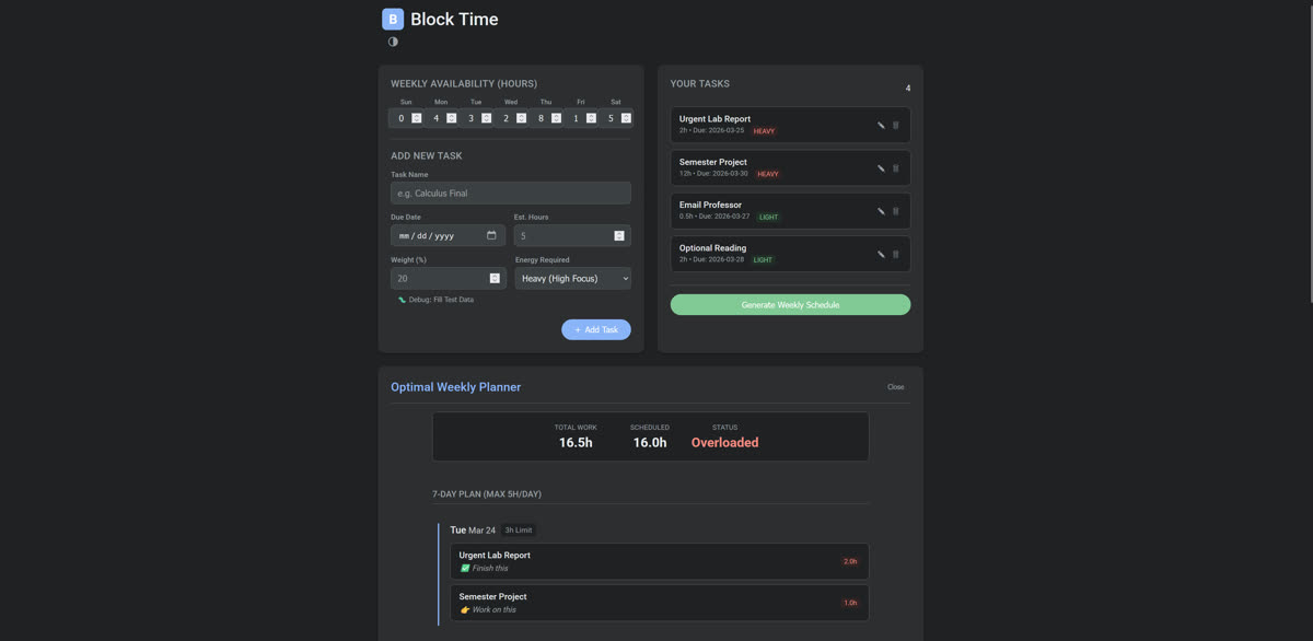 BlockTime weekly planner