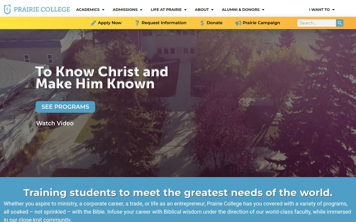 Prairie College website